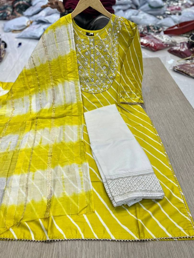 Beautiful Rayon Embroidered Kurta Pant Dupatta Set