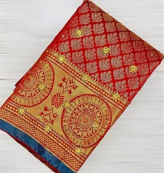 Beautiful Banarasi Zari Woven Silk Saree With Blouse Piece