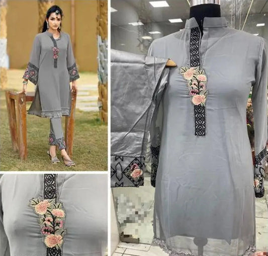 Designer Embroidered Georgette Kurta With Embroidered Pant
