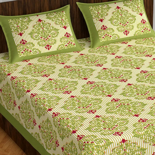 Beautiful Cotton Printed Double Bedsheet with 2 Pillow Covers