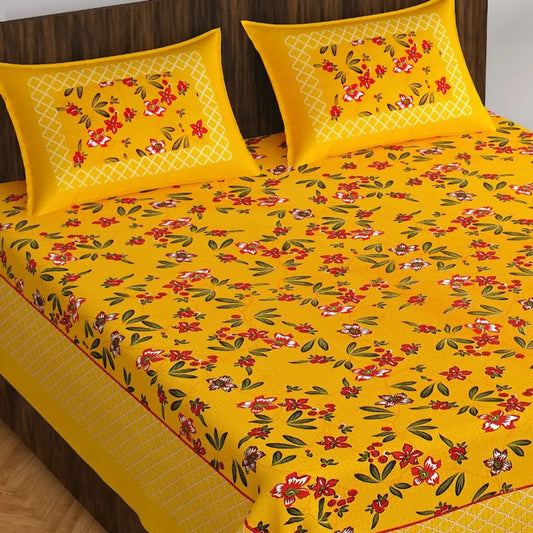 Beautiful Cotton Printed Double Bedsheet with 2 Pillow Covers