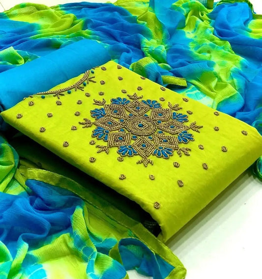 Elegant Chanderi Silk Hand Work Salwar Suit Dress Material