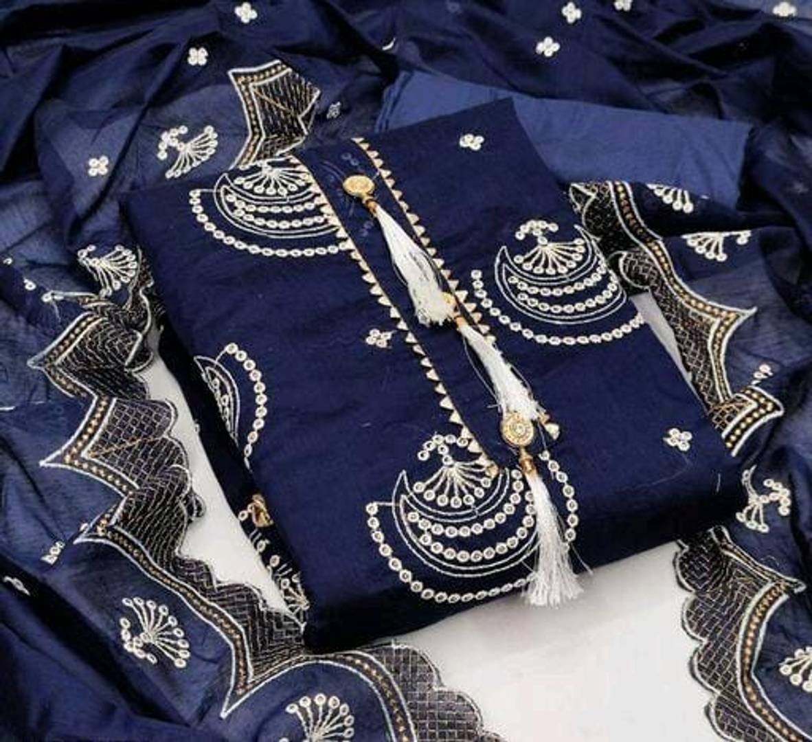 Elegant Chanderi Silk Embroidered Salwar Suit Dress Material