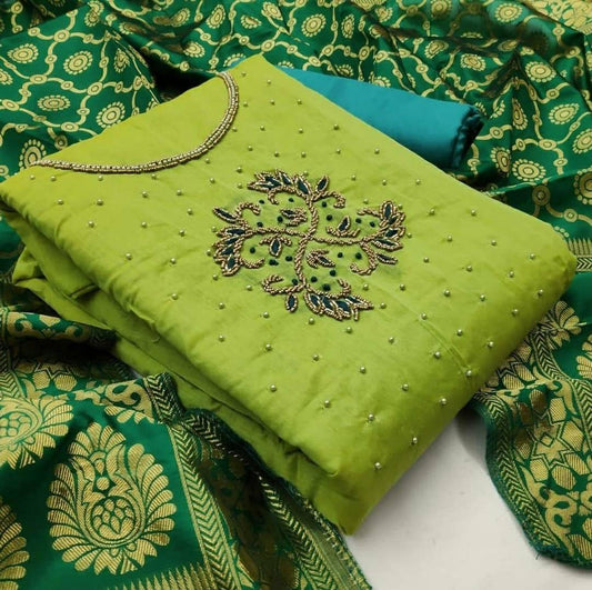 Delightful Chanderi Embroidered Salwar Suit Dress Material