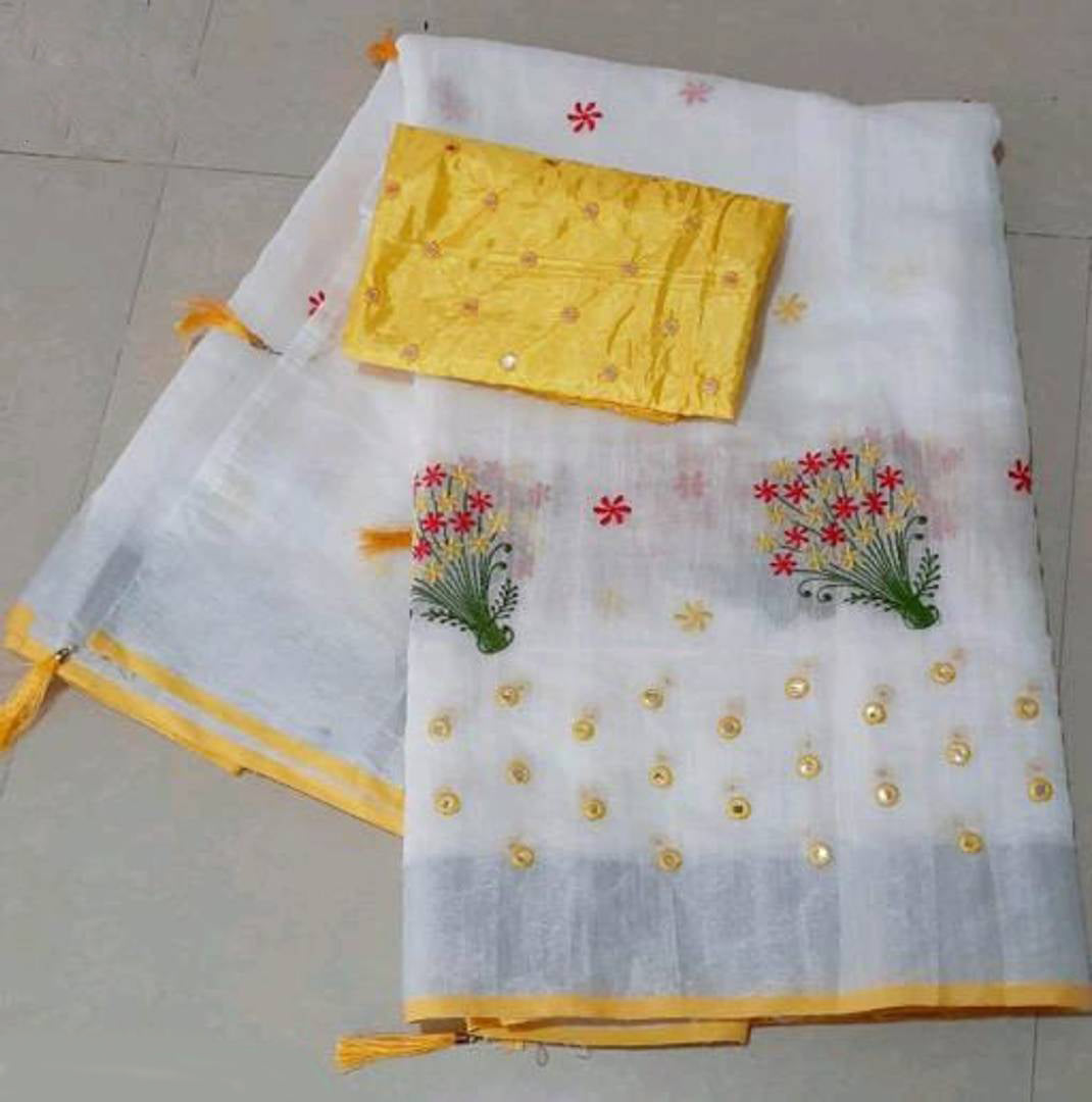 Designer Linen Embroidered Saree