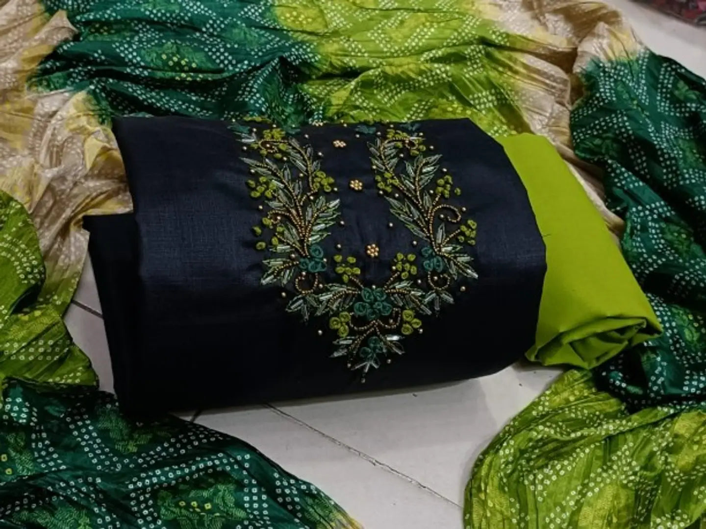 Elegant Slub Cotton Embroidered Salwar Suit Dress Material