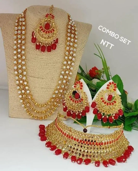 Twinkling Alloy Gold Plated Kundan Jewellery Set