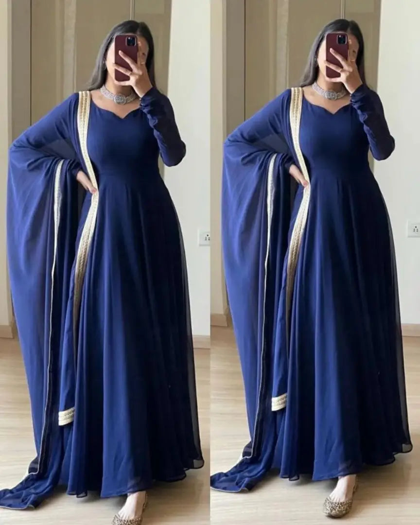 Attractive Georgette Gown With Dupatta