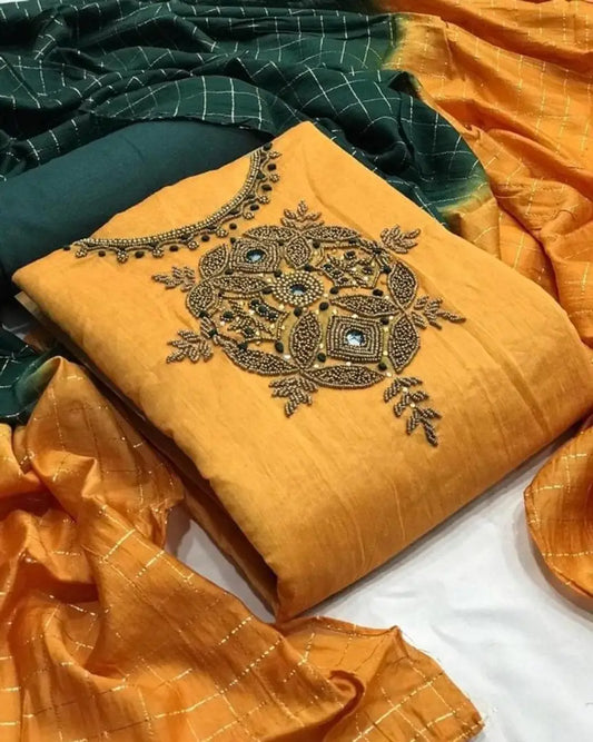 Astonishing Cotton Slub Embroidered Salwar Suit Dress Material