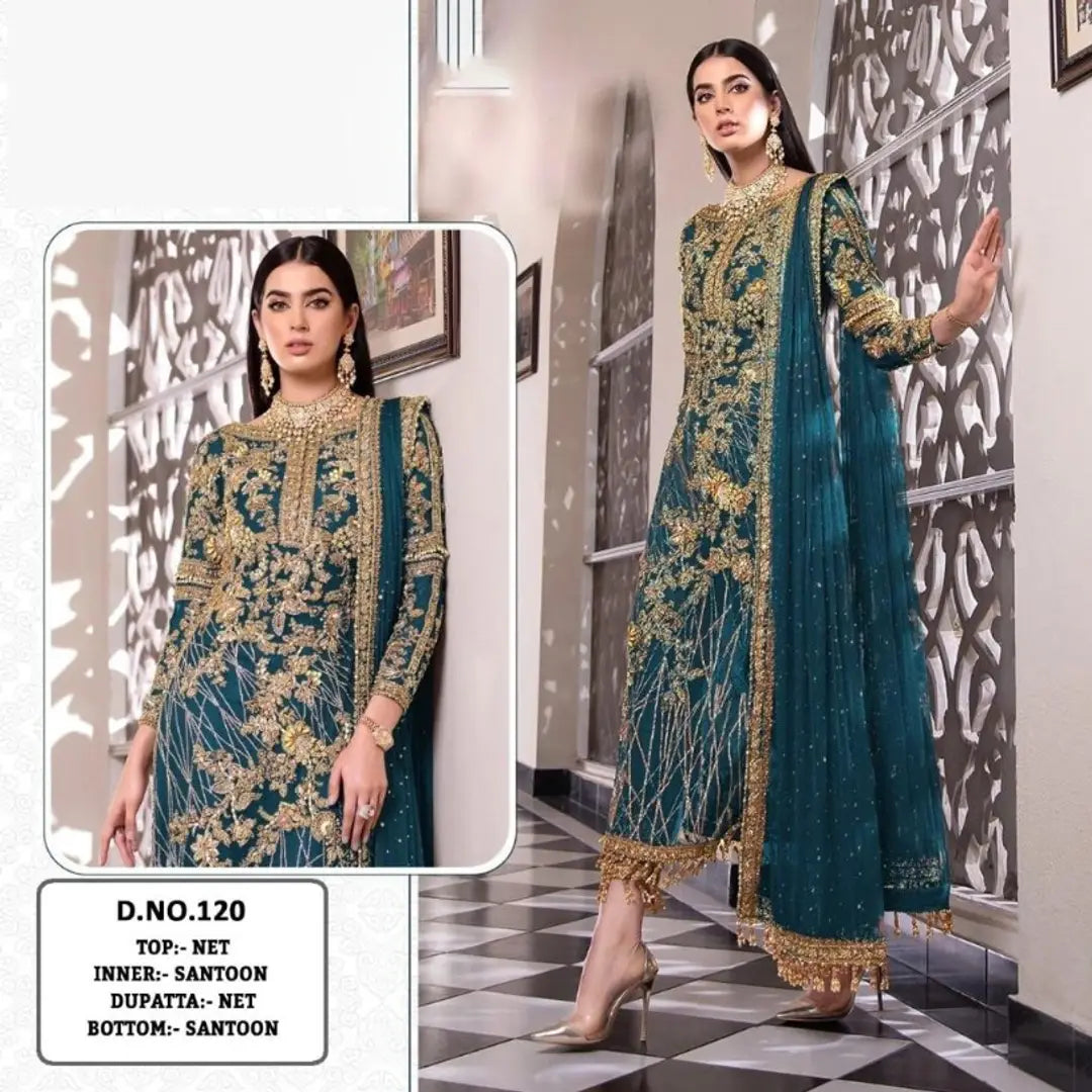 Classic Net Embroidered Salwar Suit Dress Material