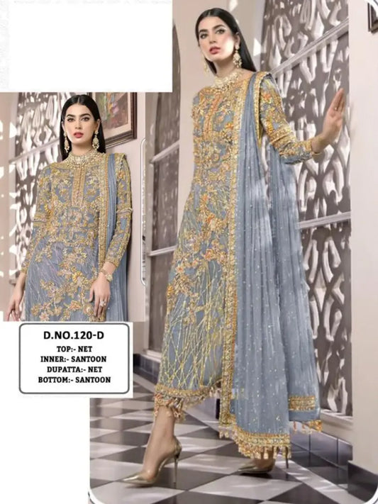 Classic Net Embroidered Salwar Suit Dress Material