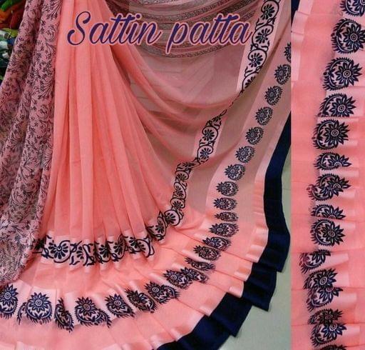 Stylish Satin Patta Printed Saree