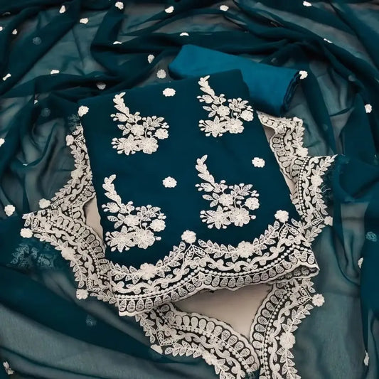 Designer Faux Georgette Embroidered Salwar Suit Dress Material